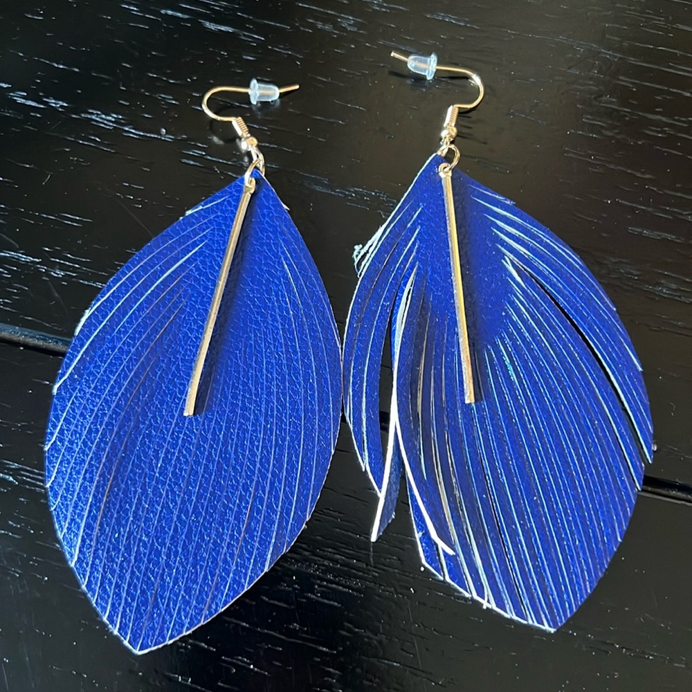 blue faux leather earrings-NWT